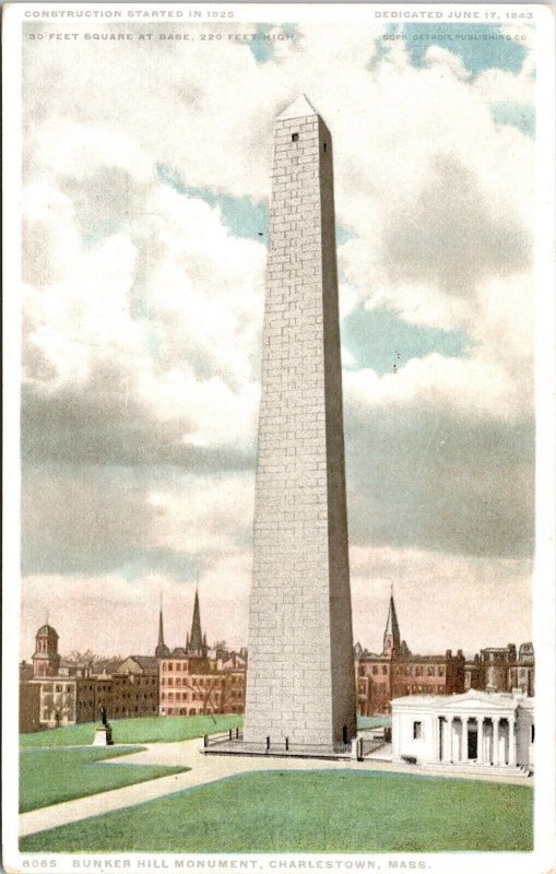 Bunker Hill Historic Monument Charlestown Boston Massachusetts WB Postcard 