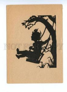 142411 SILHOUETTE Girl On swing by Bertl WERNER Vintage PC