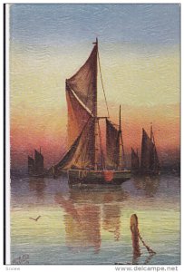 TUCK #9890, Sea and Sky, Sail Boats at sunset, 00-10s