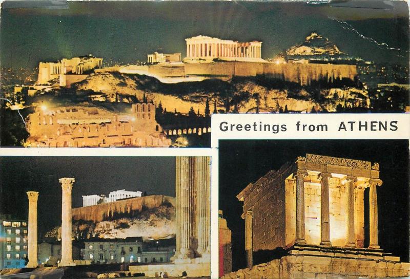 Athens by night multi views pair folk stamps Greece