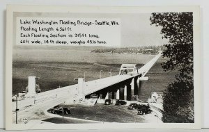 Seattle Lake Washington Floating Bridge Rppc c1940s Postcard O3