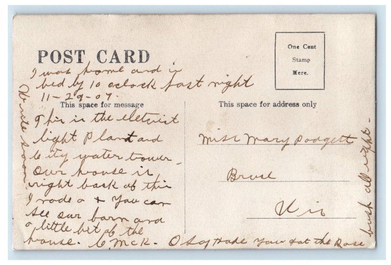 1907 Power Plant Water Tower Smoke Stack Barn RPPC Photo Postcard