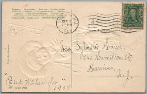 HAPPY NEW YEAR CHRISTMAS EMBOSSED ANTIQUE POSTCARD