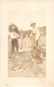 J28/ Interesting RPPC Postcard c1910 Farming Occupational Shovel Pen 65