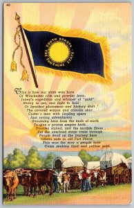 SOUTH DAKOTA 1940 Postcard State Flag Poem Covered Wagons