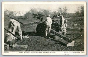 WW2  US Army  105mm Howitzer Gun  Commander Checks Orientation  Postcard