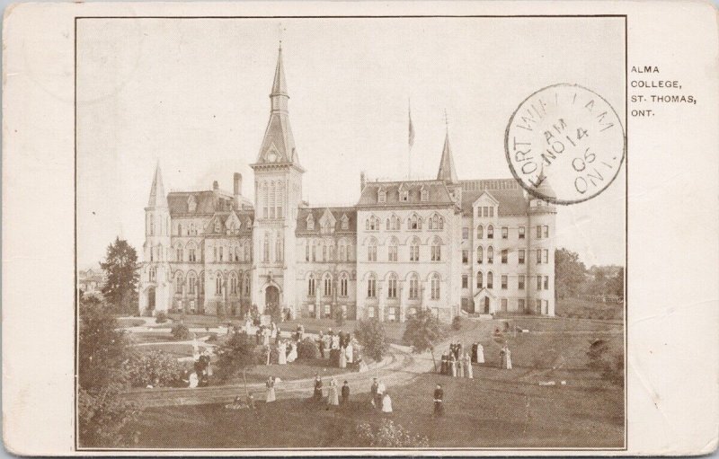 Alma College St Thomas Ontario ON c1906 Fort William Cancel Postcard H58 *as is