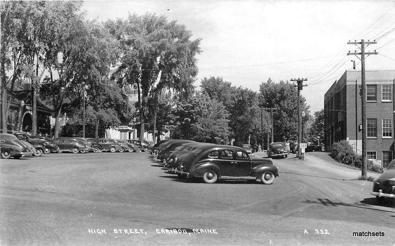 1940s CARIBOU MAINE High Street Automobiles RPPC postcard