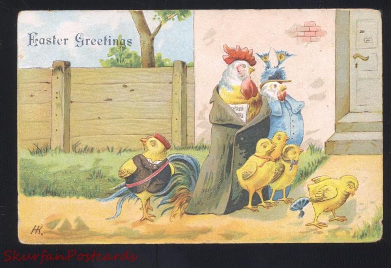 ANTIQUE VINTAGE EASTER POSTCARD DRESSED CHICKEN CHICKENS 