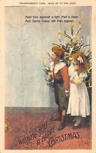 Christmas Tree Candles Santa Claus Children H-T-L Boy & Girl Postcard