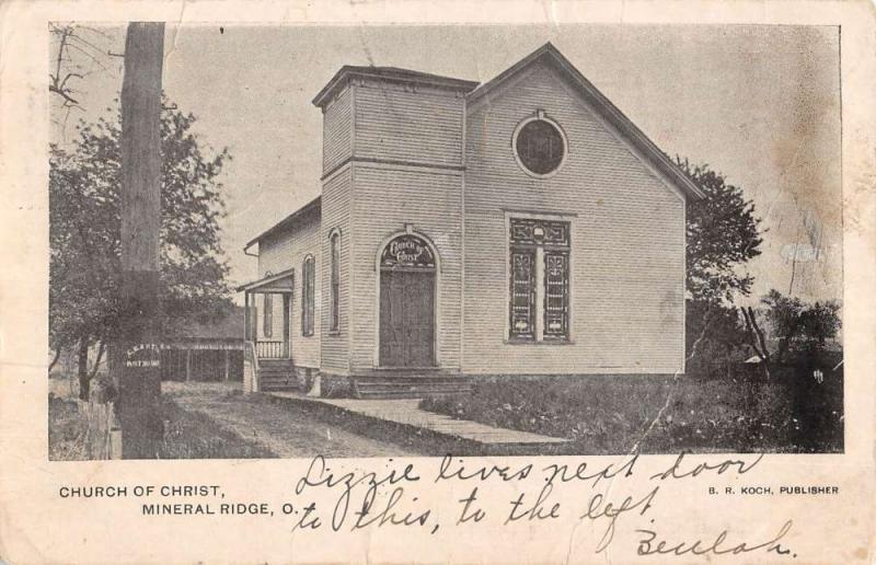 Mineral Ridge Ohio Church Of Christ Street View Antique Postcard K93078