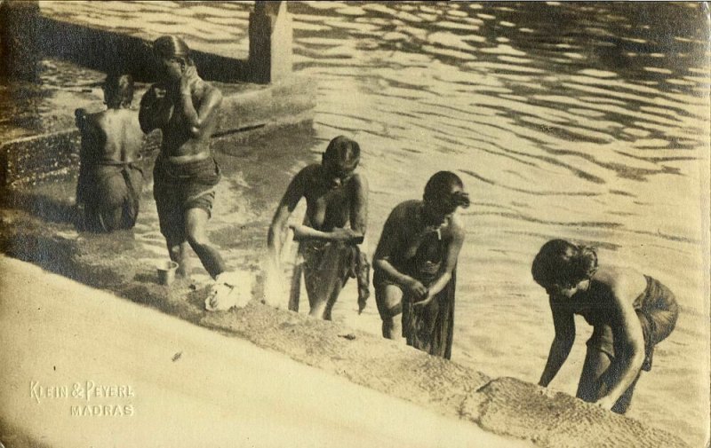 india, Native Nude Women Bathing in River (1910s) Klein & Peyerl Madras RPPC