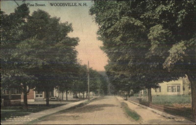 Woodsville NH Pine Street c1910 Postcard - Hand Colored