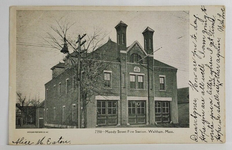 Waltham Massachusetts Moody Street Fire Station 1905 Postcard S17