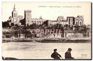 Old Postcard Avignon Popes' Palace ramparts and rhonene