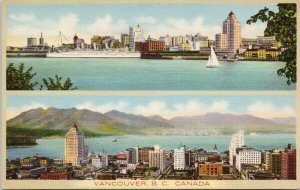 Vancouver British Columbia BC Multiview Downtown Burrard Inlet Linen Postcard H3