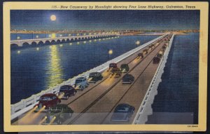 Galveston, TX - New Causeway by Moonlight showing Four Lane Highway