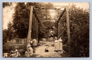 DS2/ Burlington Michigan RPPC Postcard c1910 Bridge River Fishing 57