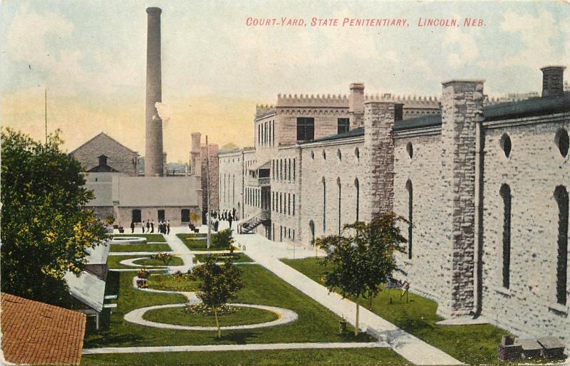 c1910 Chromograph Postcard Court Yard State Penitentiary Lincoln NE Lancaster