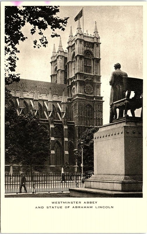 c1910 LONDON WESTMINSTER ABBEY STATUE OF LINCOLN RAPHAEL TUCK POSTCARD 42-383