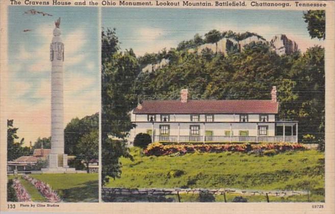 Tennessee Chattanooga Lookout Mountain The Cravens House and Ohio Monument 1943