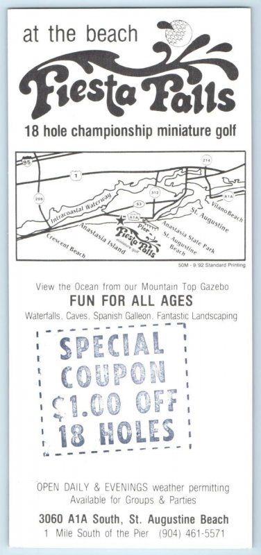 ST. AUGUSTINE BEACH, FL ~ Miniature Golf FIESTA FALLS c1990s ~ 4x9 Postcard