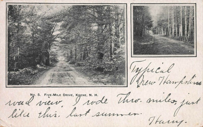 Five Mile Drive, Keene, New Hampshire, Early Postcard, Used