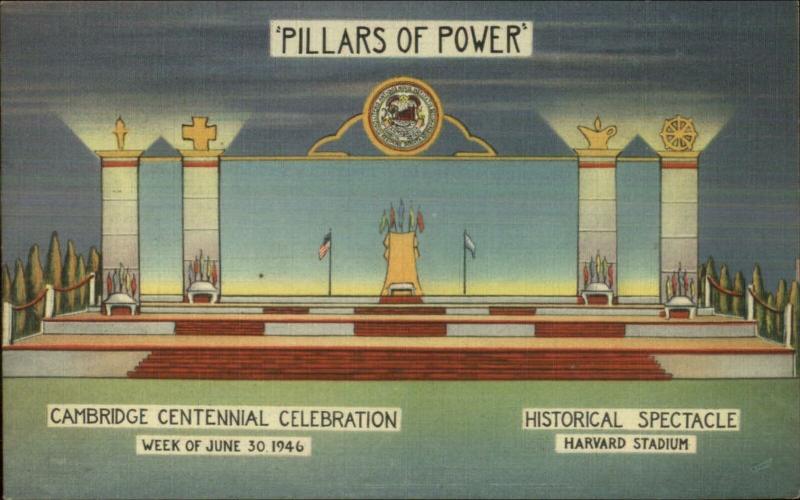 Cambridge MA Harvard Pillars of Power 1946 Centennial Celebration Linen PC