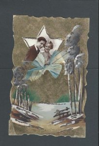 Post Card Ca 1912 Antique Romantic Couple Embossed Multi-Colored