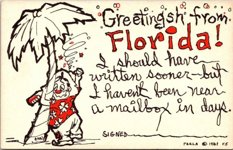 Florida Humour Greetings Drunk Man Under Palm Tree