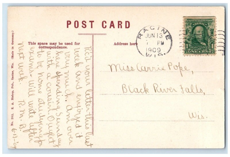 1909 Exterior View Post Office Horse Carriage Racine Wisconsin Vintage Postcard