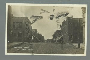 Redwood Falls MINNESOTA RPPC c1910 MAIN STREET Stores ADD ON AIRSHIP Balloon