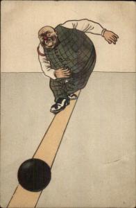 Fat Man Bowling GREAT ART c1910 Postcard