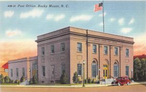 Rocky Mount North Carolina~US Post Office~Classic Car in Street~1940s Postcard