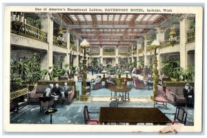 c1910's Exceptional Lobbies Davenport Hotel Interior Spokane Washington Postcard