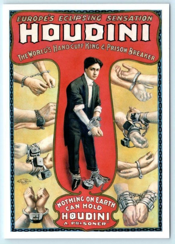 HOUDINI Poster Style Advertising MAGICIAN Handcuffs Modern Repro 4x6 Postcard 