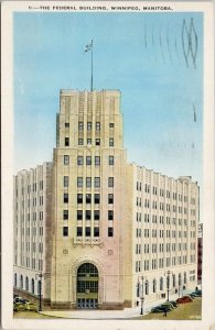 Federal Building Winnipeg Manitoba MB c1938 Notch Hill BC Cancel Postcard H6