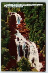 White Water Falls Highlands Western North Carolina Linen Postcard Unused Vintage