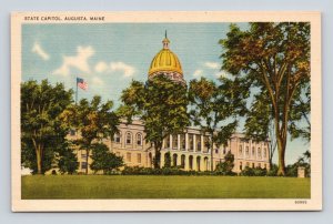 State Capitol Building Augusta Maine ME UNP Unused Linen Postcard N3