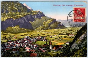 c1918 Meiringen Switzerland Postcard Swiss Alps Church Tower Brienzer Lake A376