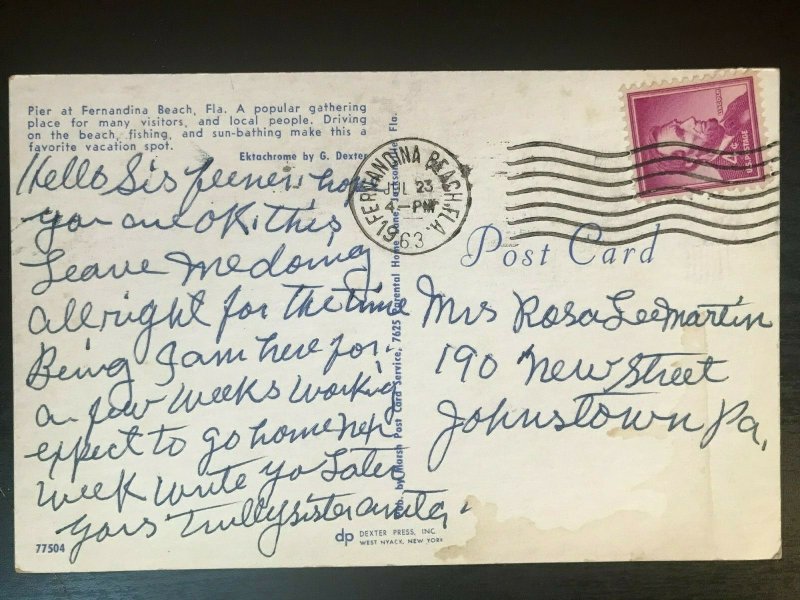 Vintage Postcard>1963>Pier>Fernandina Beach>Florida