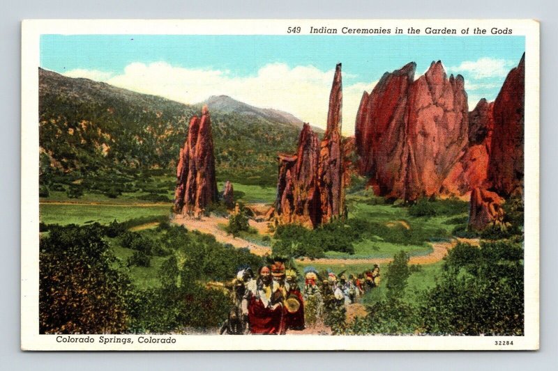 Indian Ceremonies Garden Gods Colorado Springs CO WB Postcard UNP VTG Unused 