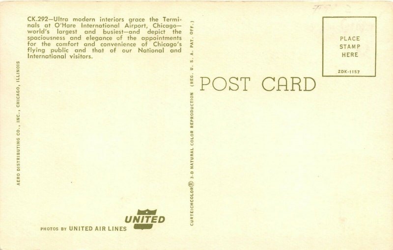 Chicago Illinois 1960s Postcard O'Hare Airport Terminal & Interiors United Air