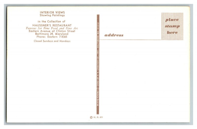 Haussner's Restaurant Interior Views Baltimore MD Vintage Standard View Postcard