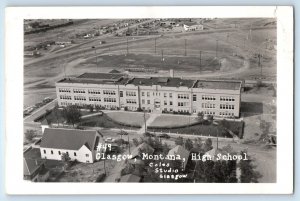 1956 Bird's Eye View High School Glasgow Montana MT RPPC Photo Vintage Postcard