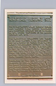 Heritage Site Plaque, St Jean Baptiste Church, Morinville, Alberta, Postcard