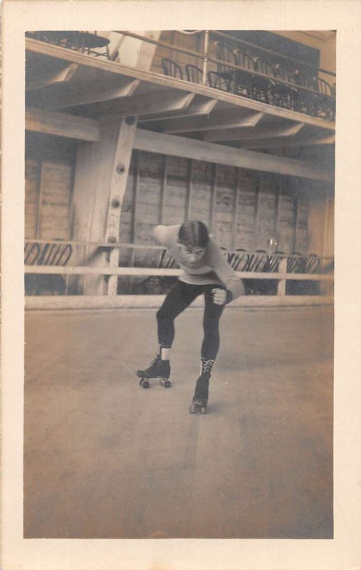 Boy Roller Skating Real Photo Vintage Postcard AA35076