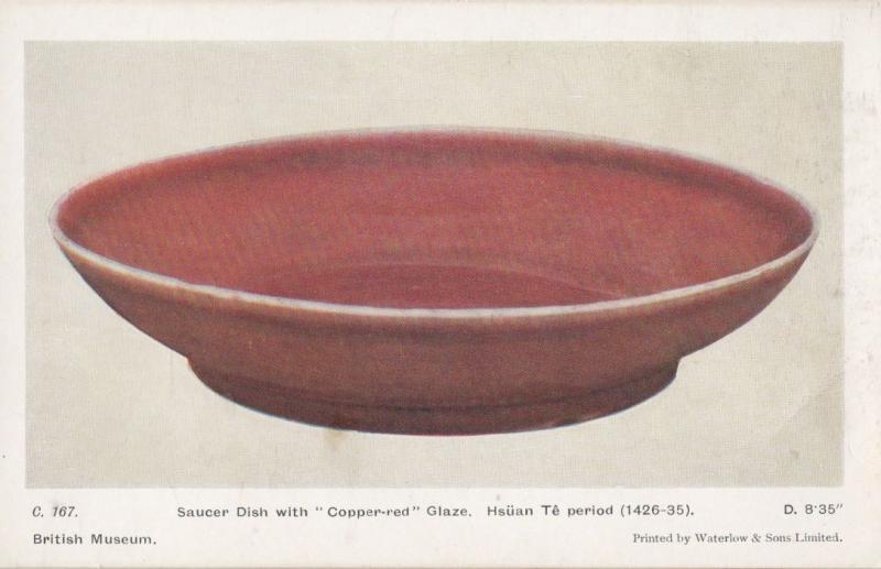 Red Copper Dish Hsuan Te Period Saucer Pottery Sculpture Primitive Art Postcard