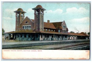 Battle Creek Michigan Postcard Grand Trunk Depot Exterior 1908 Vintage Antique