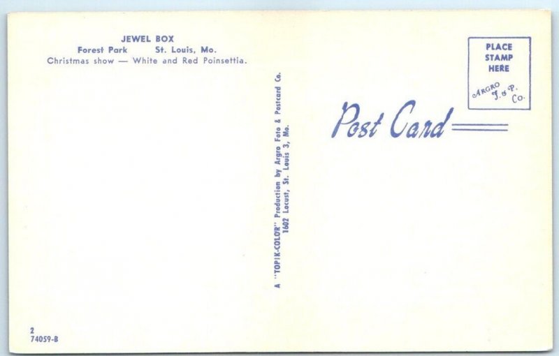 Postcard - Christmas show, Jewel Box, Forest Park - St. Louis, Missouri